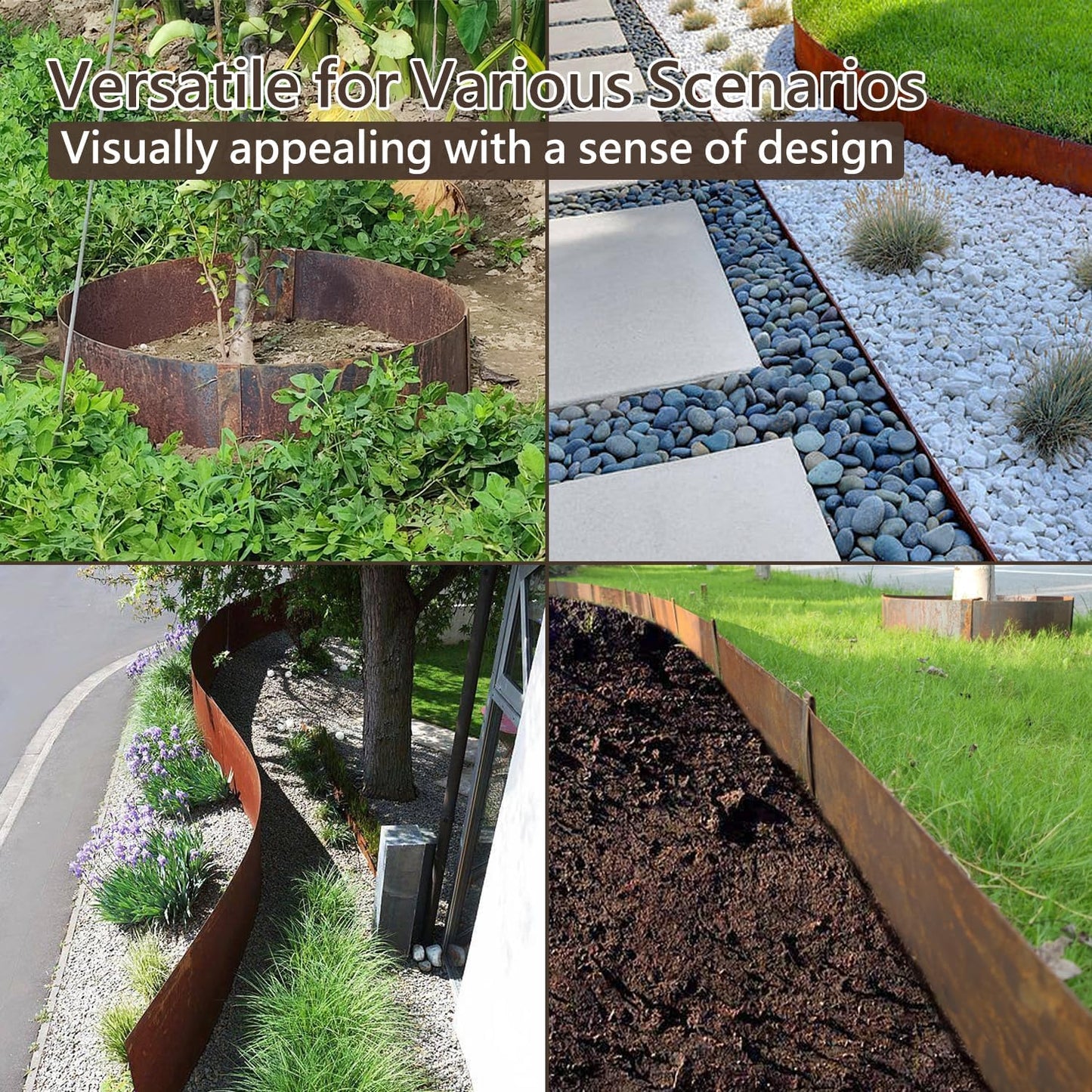 Cor-Ten Steel Landscape Edging with Rust Patina Finish, Pre-Rusted Cor-Ten Steel Landscape Edging, 42 inch Strips, 8 inch Depth (6 Pack)