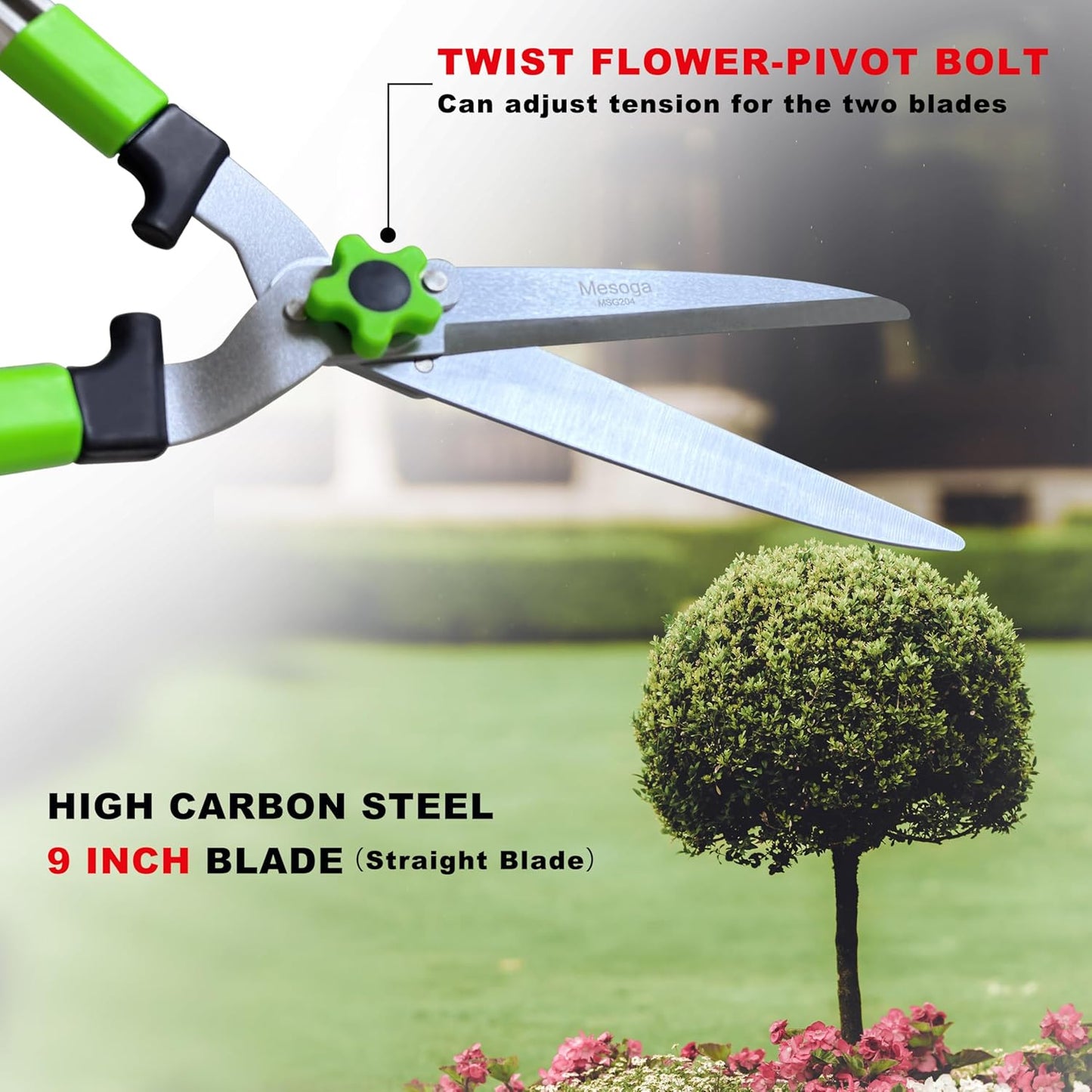 Extendable Hedge Shears - Professional Garden Trimmer with Straight Blade, Adjustable Handle for Borders, Bushes & Pruning, Heavy Duty Bush Cutter & Gardening Scissors