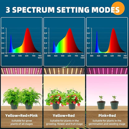 Barrina Grow Lights for Indoor Plants, 20W (2 x 10W) Full Spectrum Ultra-Thin Grow Light Panel with 3/6/12H Auto On/Off Timer for Hydroponics, Seedlings, Succulents, Veg, Flowers & More, 2-Pack
