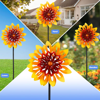 Sunflower Wind Spinners, 360 Degrees Swivel Metal Wind Sculptures, 62" Garden Pinwheels for Yard Lawn Patio Decor