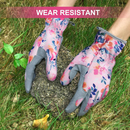 Womens Gardening Weeding Working Gloves, Leather Garden Glove for Women Thorn Proof No Stab for Digging, Planting,Pruning