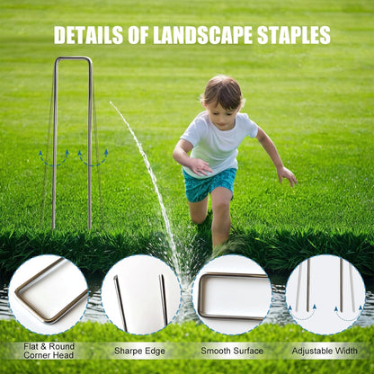 50 PCS 6 Inches Galvanized Landscape Staples, 50 PCS Gaskets and 1 Pick Hook, Heavy Duty Anti-Rust Garden Stakes for Weeds Barrier Sod Fabric Decorations Ground Cover