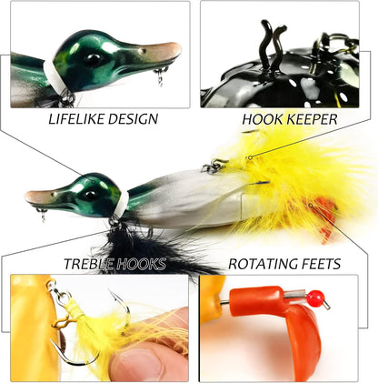 Duck Lures for Bass Fishing, Realistic Topwater Baby Duckling Baits Floating Artificial Hard Swimbaits for Pike Musky Catfish Freshwater Saltwater Fishing, 4.8 inch