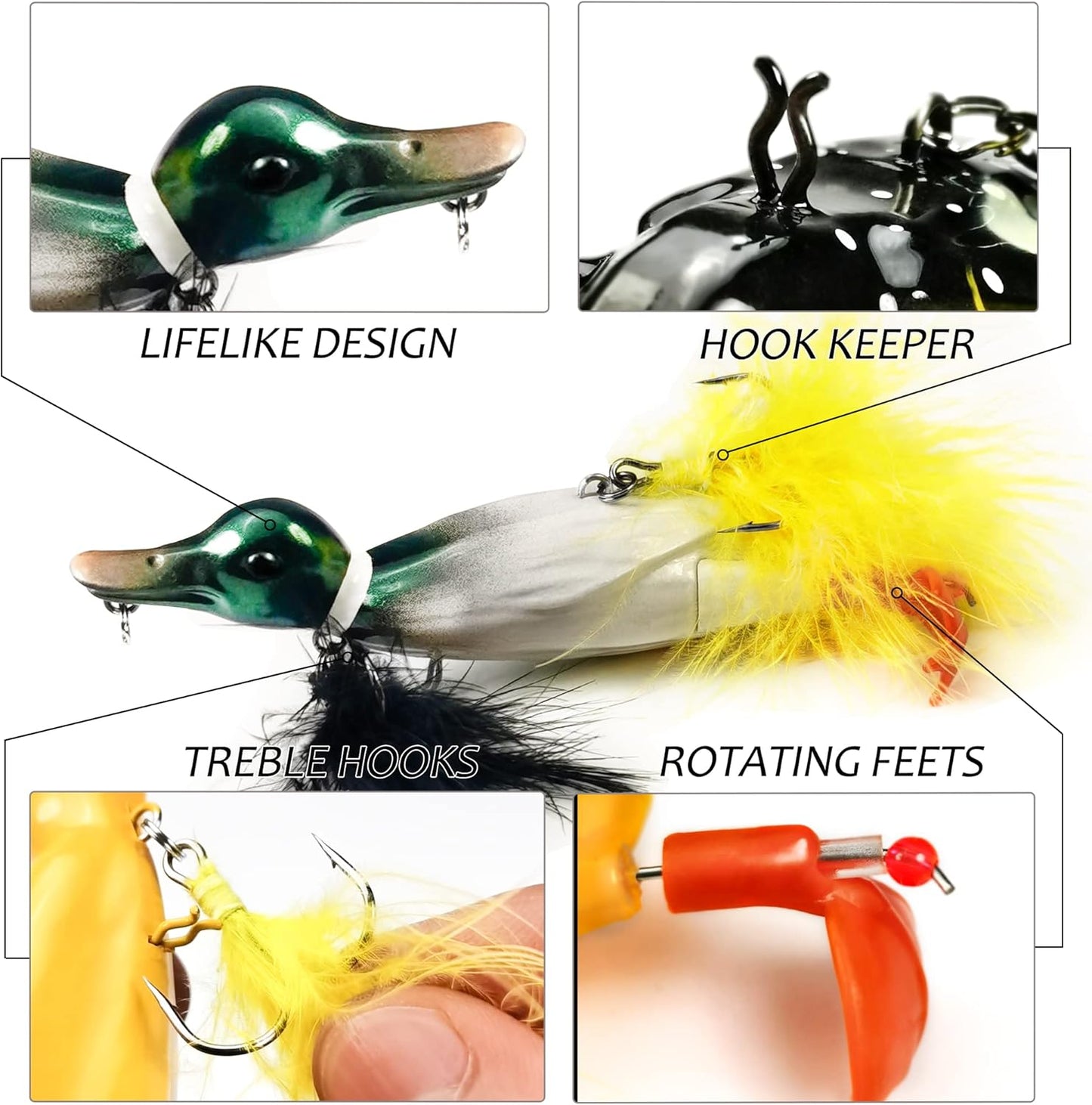 Duck Lures for Bass Fishing, Realistic Topwater Baby Duckling Baits Floating Artificial Hard Swimbaits for Pike Musky Catfish Freshwater Saltwater Fishing, 4.8 inch