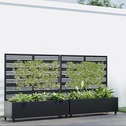 Casaphoria 47"x47" Metal Raised Garden Bed with Trellis(2 Pack), Outdoor Planter Box with Wheels & Drainage Holes for Climbing Plants, Flowers, Elevated Garden Kit with Privacy Screen, Black-Harold