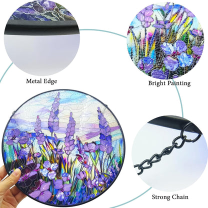 Lavender Suncatcher Hanging Stained Glass Window Decor, 9.8''/25CM Texas Bluebonnet Sun Catcher for Wall Art, Gift for Women