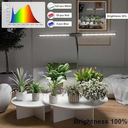 Juhefa LED Grow Light,Super Bright 6000K White Full Spectrum Clip Plant Growing Lamp with Rotatable Dual Head for Indoor Desk Plants,Dimmable & Timer 4/8/12H,High Power Output for Faster Growth,1-Head