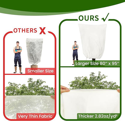 TCBWFY 95x80 Inch Huge Plant Covers Freeze Protection Frost Cloth for Outdoor Plants,2.82oz/yd² Thickened Winter Tree Covers with Zipper Drawstring,4 Pack Frost Blanket from Wind,Pest and Animal
