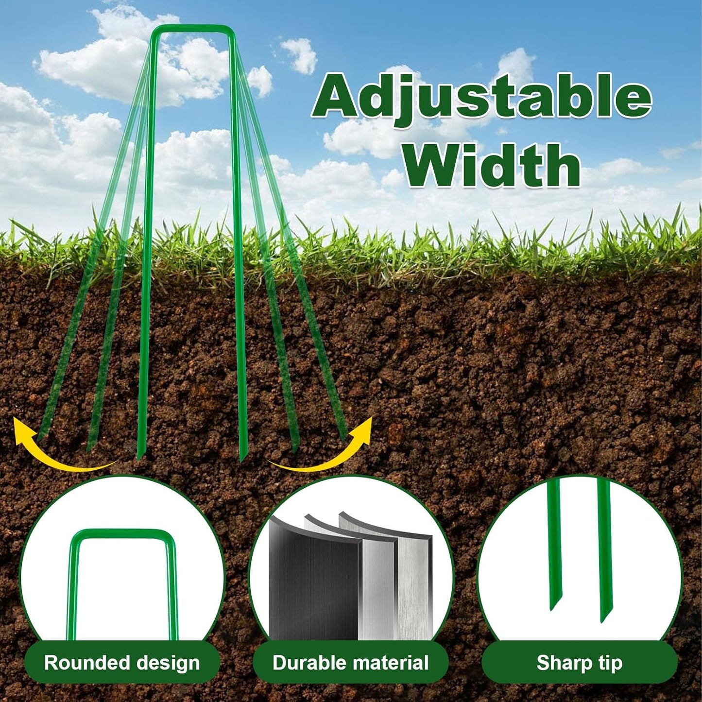 100 PCS Landscape Staples + 100 PCS Gaskets, U-Shaped Galvanized Garden Stakes Landscaping Fabric Sod Pins, Landscape Pins Stakes for Weed Barrier Fabric Ground Cover, 6 Inch