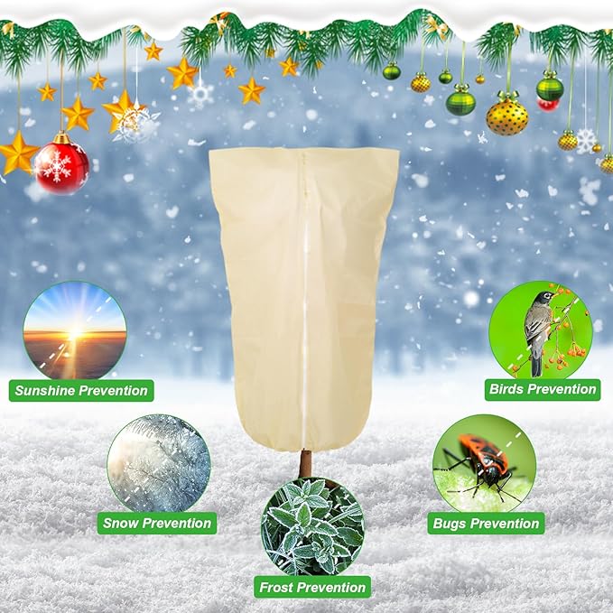 2 Pack 72"x47" Winter Plant Cover Freeze Protection, 3 oz/yd² Warm Shrub Cover with Zipper Drawstring, Frost Cloth Tree Cover for Fruit Tree Potted Plants Garden Cold Weather Protector
