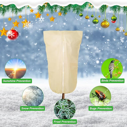 2 Pack 32"x24" Winter Plant Cover Freeze Protection Frost Cloth Blankets, 3 oz/yd² Frost Covers with Zipper Drawstring, Frost Protection Tree Cover for Outdoor Plant Cold Weather Protector