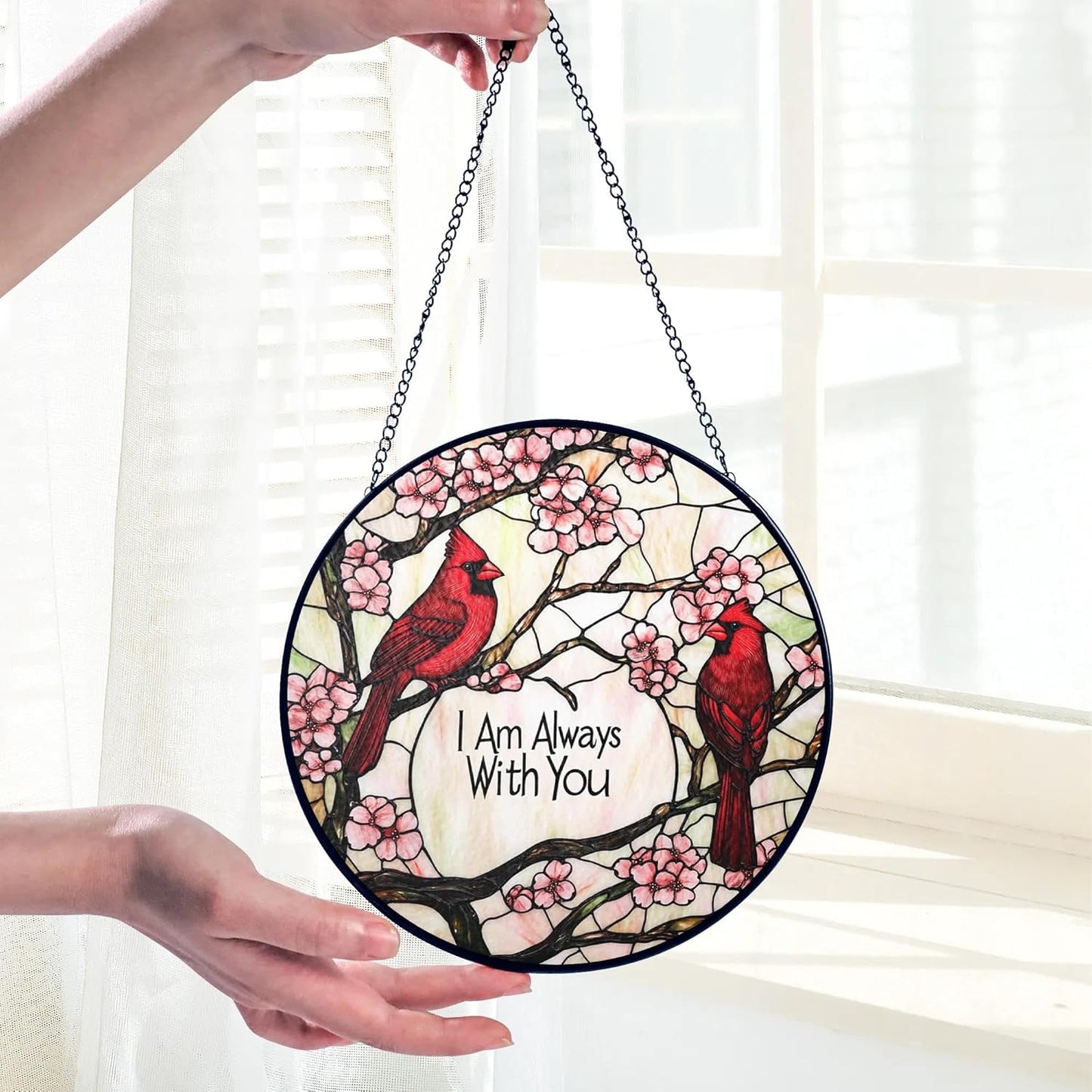 Cardinal Suncatcher Stained Glass Window Hanging Decor, Red Cardinal Gifts for Women Grandma Mom, Red Birds Memorial Gifts for Loss of Loved One Remembrance Gift Mothers Day Birthday