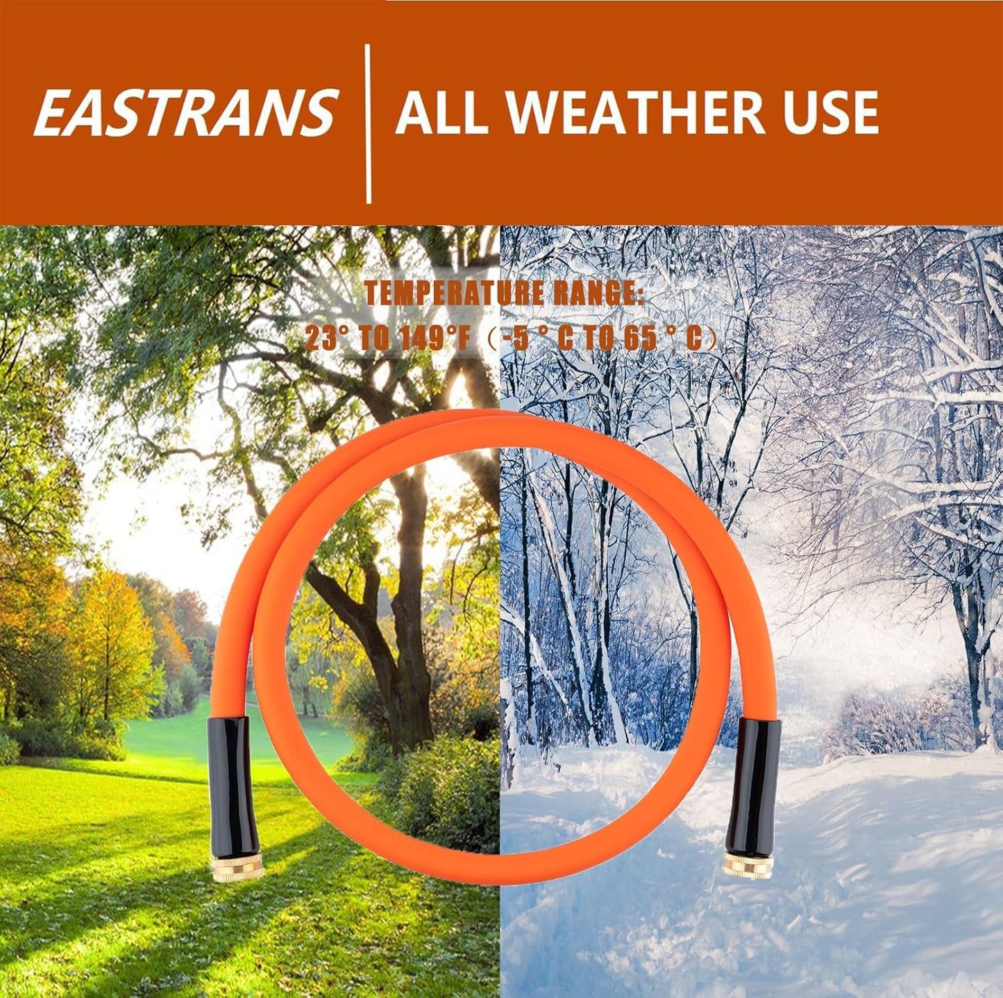 EASTRANS Female to Female Garden Hose 3 ft x 5/8", Heavy Duty Short Water Hose with 3/4" Solid Brass Connector, Flexible, Lightweight, Orange