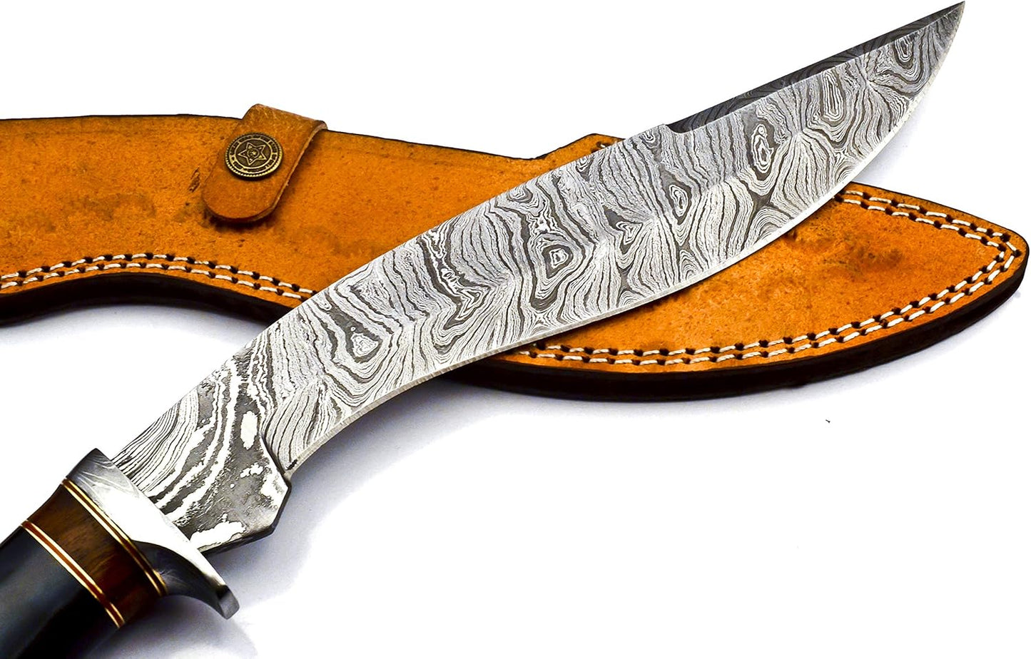 Nooraki - 15-inch | Handmade Damascus Steel Heavy Duty Kukri Knife Sharp Blade, With Leather Sheath | Ideal for Hunting, Bushcraft, Survival, Chopping, Camping, Outdoor Gift for Men Women - KK155