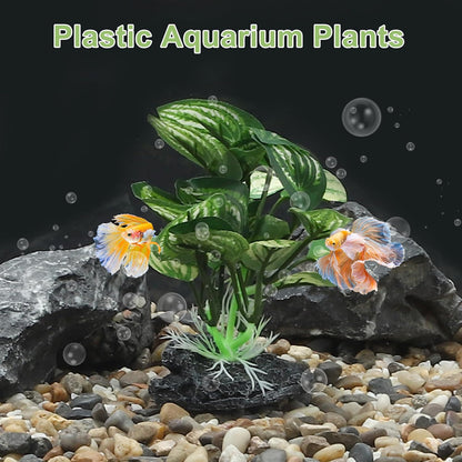 Aquarium Plastic Plants, Silk Aquarium Plants, Silk Plants for Betta Fish Tank, Plastic Plant Decor for Aquarium, Green, Pointed Leaves, 4.33" Tall