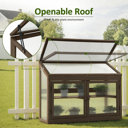 MCombo 2-Tier Wooden Cold Frame Garden Greenhouse Raised Flower Planter Shelf Bed Protection 6057-0160 (Brown)