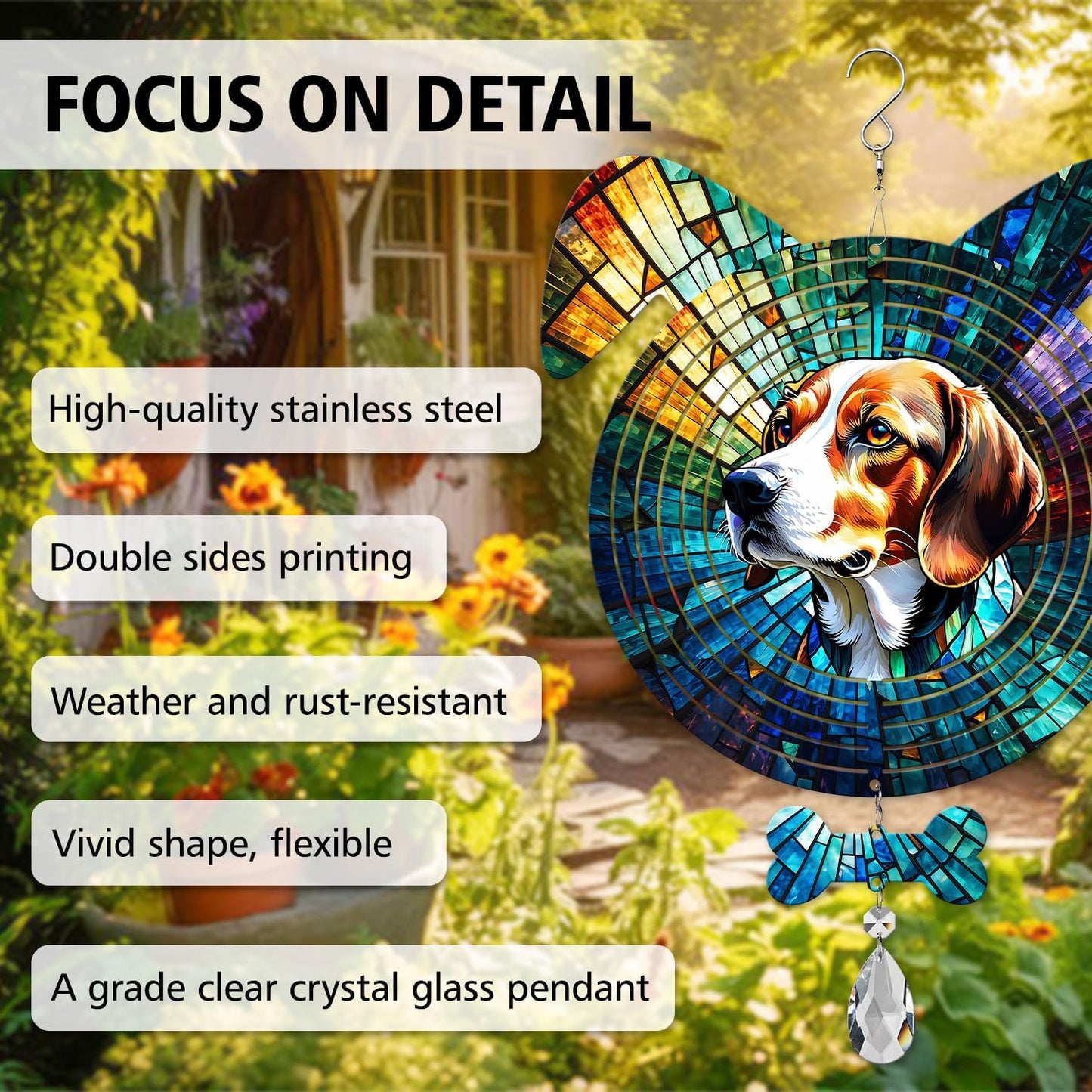Beagle Dog Ears Wind Spinner, Beagle Wind Spinner Hanging for Yard and Garden