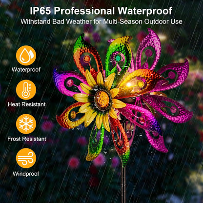 360°Solar Wind Spinner with Lights Sunflower Garden Outdoor Decor Yard Lawn Art Decor for Patio Kinetic Windmills Unique Gifts for Friends and Family 60.63'' H x 13.38'' Dia
