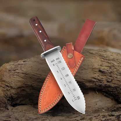 Namibagata Japanese Steel Straight Garden Knife, Insulation Knife use for Digging, Weeding knives, Planting Knives & Sod Cutter | 12" Stainless Steel with Cutting Edge, Full-Tang walnut Wood Handle with Sheath
