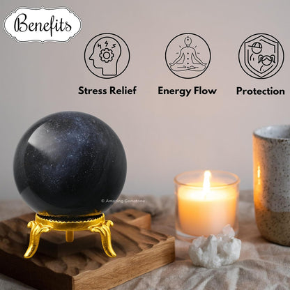 Amazing Gemstone Blue Aventurine Crystal Ball with Stand - 2" Inches Crystal Sphere Meditation Balls for Witchcraft and Decorative Balls