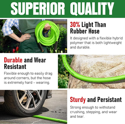 Garden Hose 50 ft x 5/8", NON-EXPANDING Flexible Water Hose, Kink Resistant Lightweight Hybrid Hose, Leakproof Yard Hose with Male to Female Fittings