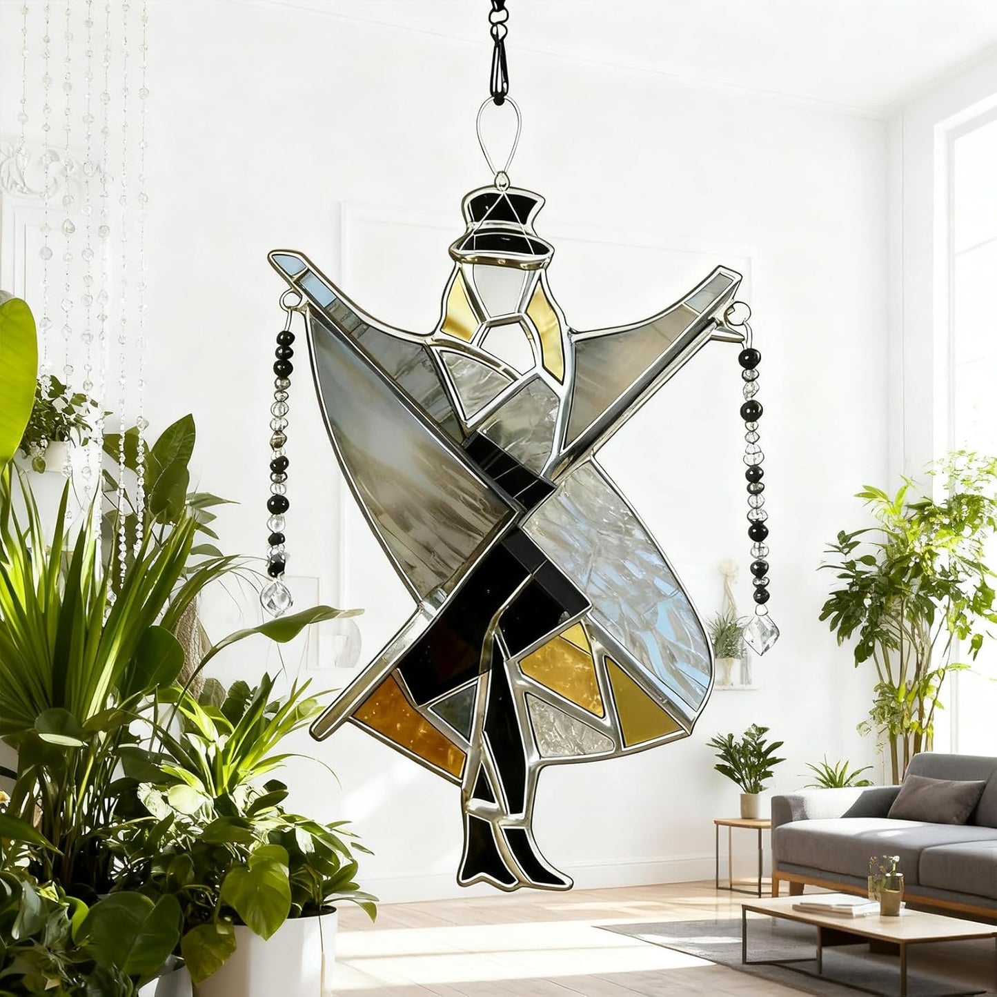 Handmade Stained Glass Spinner,Dancing Lady Stained Glass Spinner,Colorful Wind Spinner Ornament, Kinetic Acrylic Hanging Decor Unique Boho Hanging Ornament for Window, Garden, Porch (2 PCS)