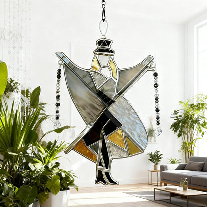 Handmade Stained Glass Spinner,Dancing Lady Stained Glass Spinner,Colorful Wind Spinner Ornament, Kinetic Acrylic Hanging Decor Unique Boho Hanging Ornament for Window, Garden, Porch (2 PCS)