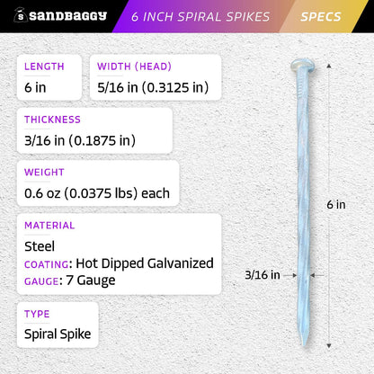 Sandbaggy 6 Inch Galvanized Artificial Turf Stakes - Spiral Landscape Nails - Ground Spikes/Pins for Synthetic Grass, Lawn, Edging, Weed Barrier Fabric, Garden (Steel (7 Gauge), 1500)