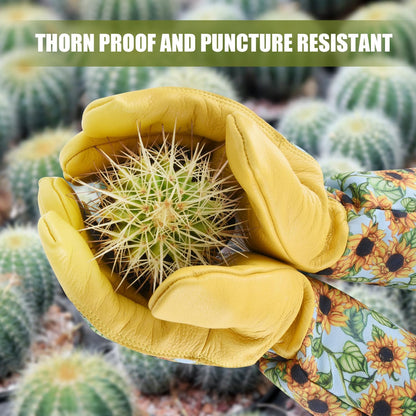 Long Gardening Gloves for Women Thorn Proof,Rose Pruning Cowhide Leather Garden Gloves for Cactus, Rose and Blackberry