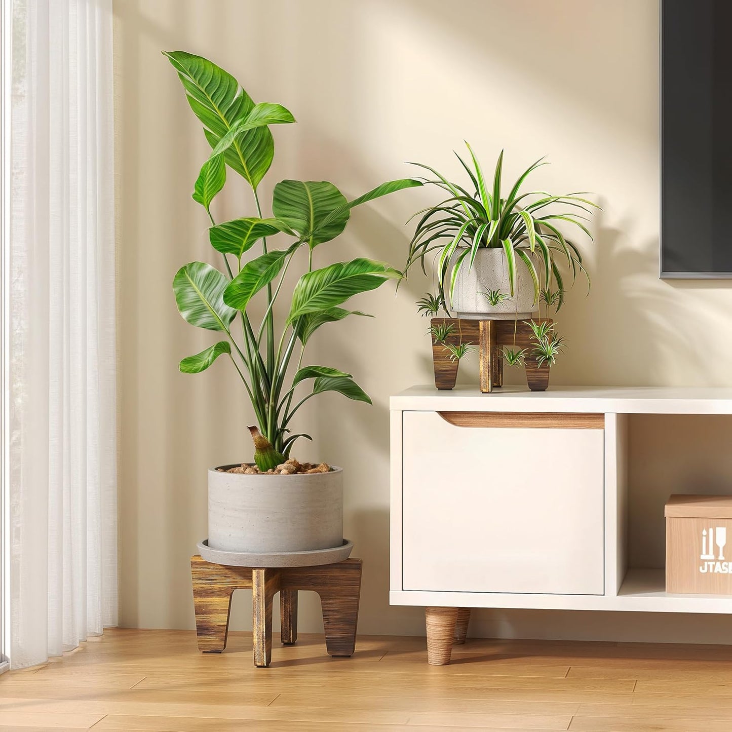 Plant Stands Indoor Outdoor, Plant Risers for Inside Pots Sturdy Short Plants Holder, Flower Pot Stand for Indoor Plants, Small Single Floor Plant Bamboo Display Stand (Brown 12“)