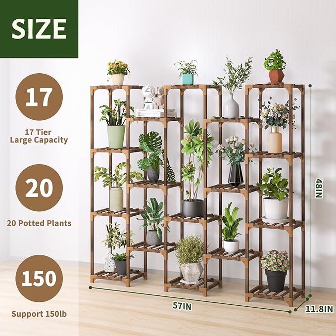 Uneedem Plant Stand Indoor Outdoor, Tall Plant Shelf for Multiple Plants, 17 Tiers Large Plant Rack Wood Plant Holder Plant Shelves for Room Corner Balcony Garden Patio