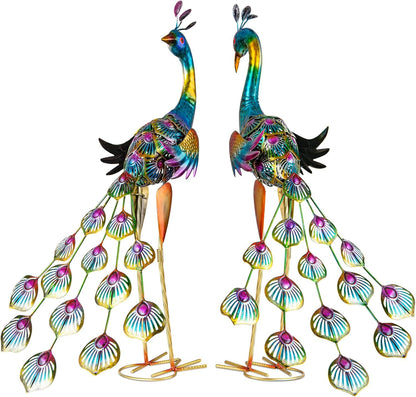 XONOR Metal Peacock Garden Statues Peacock Yard Art Outdoor Sculptures for Home Patio Lawn Backyard Décor, Set of 2 (Peacock)