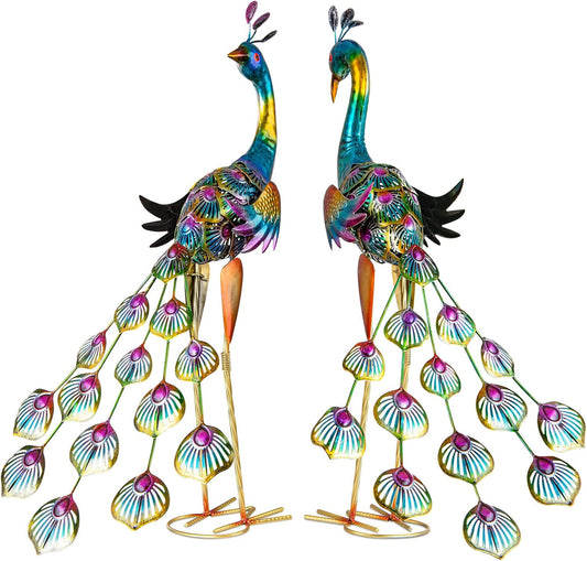 XONOR Metal Peacock Garden Statues Peacock Yard Art Outdoor Sculptures for Home Patio Lawn Backyard Décor, Set of 2 (Peacock)