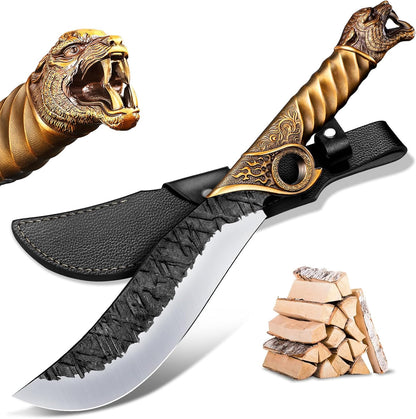 Purple Dragon Heavy Duty Machete for Cutting Trees – Japanese Forged Survival Machete with Tiger Head Handle, Gardening Machetes with Leather Sheath, Yard Work & Outdoor Camping Machetes