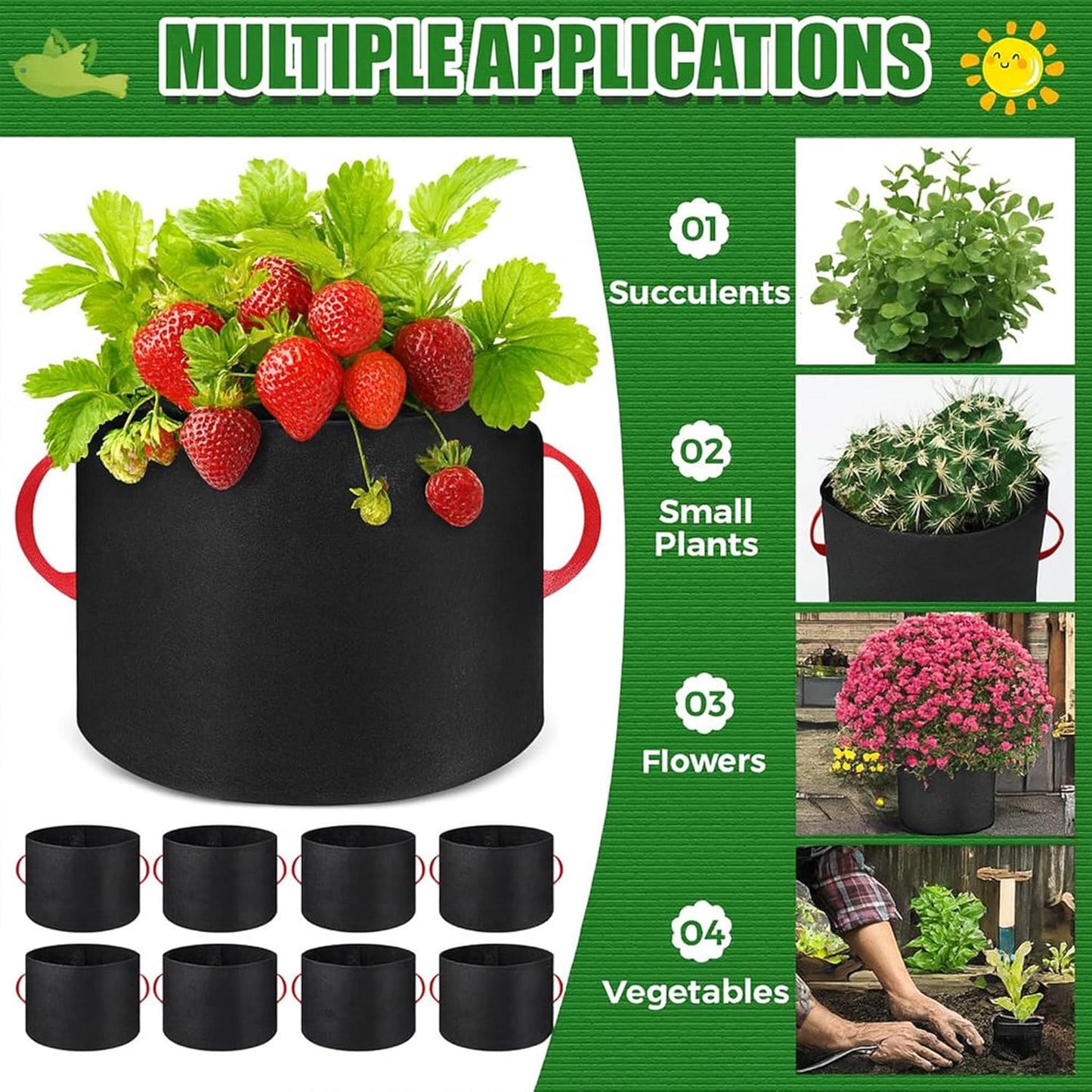 10 Pcs 50 Gallon Nonwoven Fabric Plant Grow Bags with Handles and 10 Pairs of Gardening Gloves for Vegetables Flowers Trees Container Planting Outdoor Garden Use