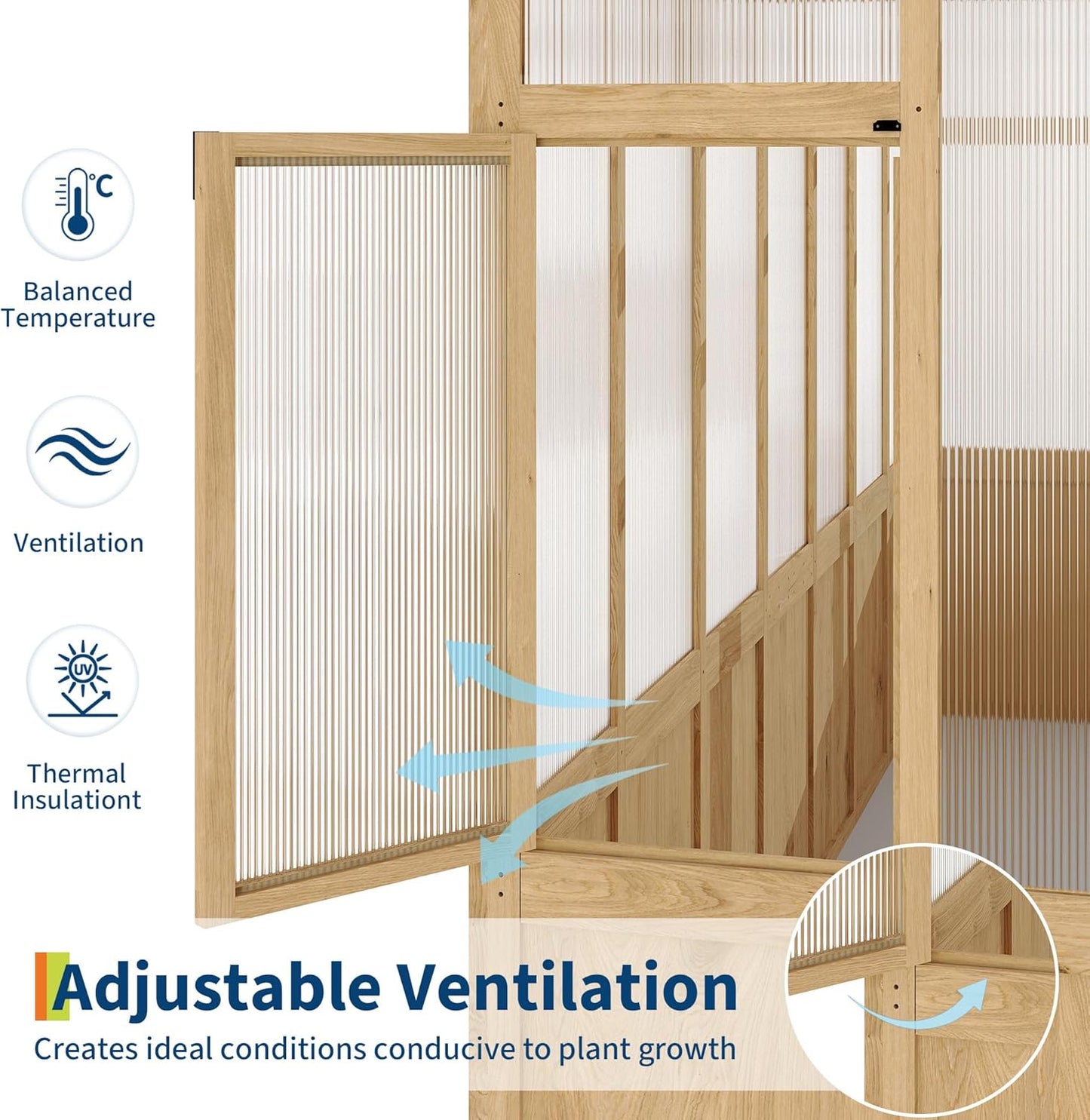 10X12 FT Heavy Duty Wooden Greenhouse for Outdoor - Walk-in Green House Kit with 6mm Polycarbonate, Ventilated Window & Lockable Door for Backyard, Patio, Lawn