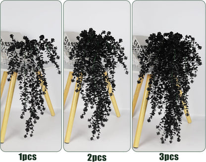 Black Hanging Flowers Faux Hanging Plants Black Artificial Hanging Plant Fake Greenery Faux UV Resistant Hanging Vines Plant for Indoor Outdoor Wedding Halloween Party Fall Wall Room Door Decor