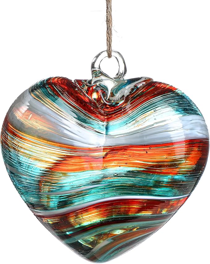 Hand Blown Glass Gazing Balls for Garden Red Heart Hanging Friendship Balls for Gift Heart Shape Ornaments for Decoration (Red - C)