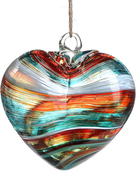 Hand Blown Glass Gazing Balls for Garden Red Heart Hanging Friendship Balls for Gift Heart Shape Ornaments for Decoration (Red - C)