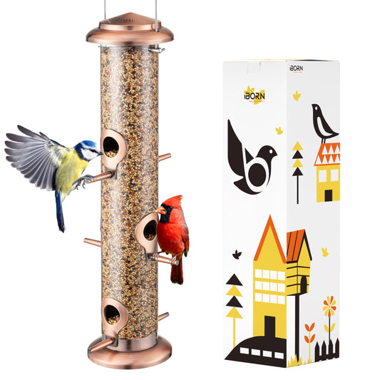 Bird Feeders for Outdoors 15" 6 Ports Chew-Resistant, Copper-Plating, 1PK