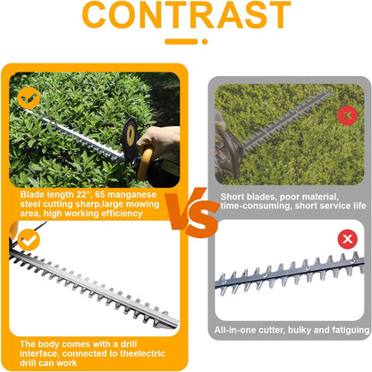 RENYU Portable Hedge Trimmer, 22 Inch Bush Trimmer Drill, 2.5 Inch Cut Capacity for Lawns, Hedges, Electric Hand Drill Not Included