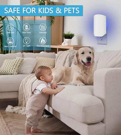 Flying Insect Trap for Indoors, Bug Killer Light Trap for Fruit Flies, Gnats, Moths, and Houseflies, 2 Devices + 8 Refills, Best Fly Traps for Home, Kitchen, Bedroom, Plant Area, Garages
