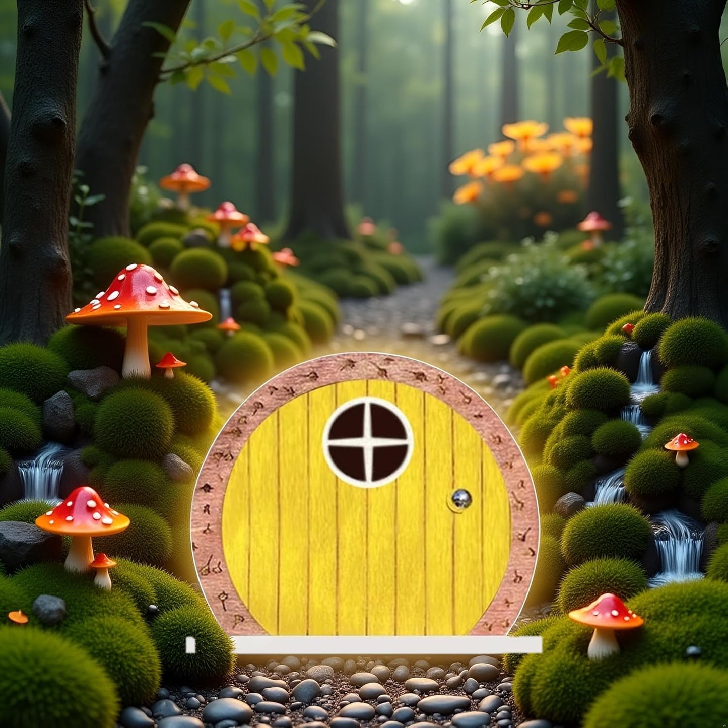 Yellow Archway Mini Fairy Garden Door for Tree, 3D Miniature Fairy Door for Fairytale Tiny House Doors, Bonsai Terrarium Micro Landscape Decoration Accessories Garden Miniatures
