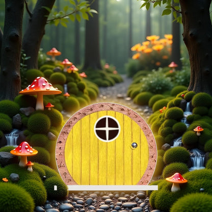 Yellow Archway Mini Fairy Garden Door for Tree, 3D Miniature Fairy Door for Fairytale Tiny House Doors, Bonsai Terrarium Micro Landscape Decoration Accessories Garden Miniatures