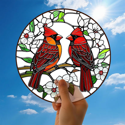 Cardinal Suncatchers Stained Glass for Windows Hanging - 8'' Sun Catchers Indoor Window - UV-Print Stain Glass Window Hanging for Home Decor, Wall Art, Gifts for Mom, Bird Lovers