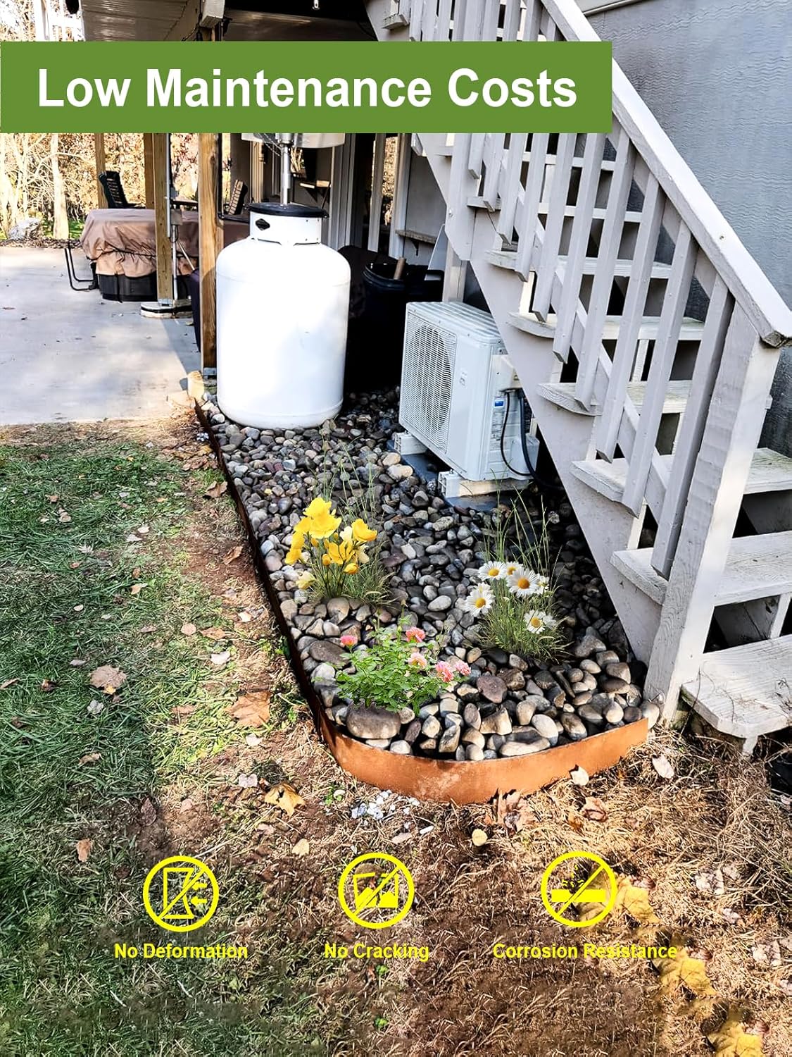 Landscape Edging Border, 40" L x 4" H 3Pack(10FT Total Rusted Corten Steel Garden Edging with Spikes, Sturdy Elegant Metal Lawn Broder for Flower Beds, Pathways, Paver Edges and Yard