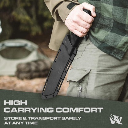 ODENWOLF W Machete - Survival Machete Full Tang with Sheath - Strong D2 Steel Knife Machete for Cutting Trees, for Yard Work, and for Bushcrafting and Big Tactical Knife with TPE-Handle