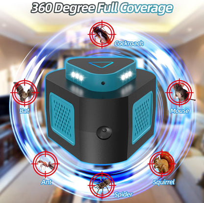 2025 360°Ultrasonic Pest Repellent Plug in,Indoor Pest Control for Rodent Mice Rat Spider Ant Bug Squirrel Bats Roach,4 Mode Switching Mouse Repellent Device for Basement House Garage Kitchen(1pcak)