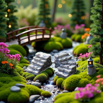 Miniature Garden Bridge Stairs,Resin Stone Steps Ornament,Landscaping Bonsai Craft Miniature Resin Stone Straight Bridge Steps Garden Fairy Ornament Flower Pot Plant Straight Stairs Outdoor Décor