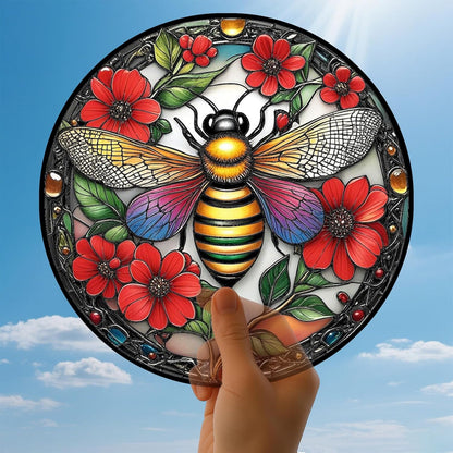 Bee Suncatchers for Windows Hanging - 8 inches Stained Glass Sun Catchers Indoor Window, Suncatcher Stain Glass Window Hanging for Home Decor, Gifts for Holiday Wall Art